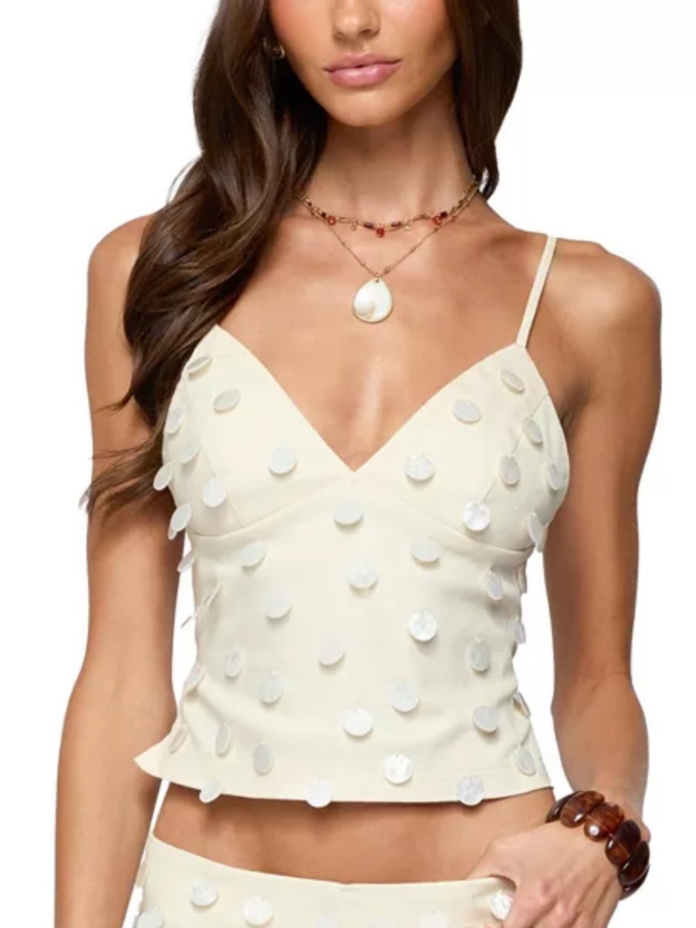 Edikted Arielle Iridescent Backless Top NWT Small Cream Sequin Party Cami